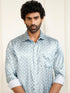 Men's Grey And White Satin Ethnic Shirt