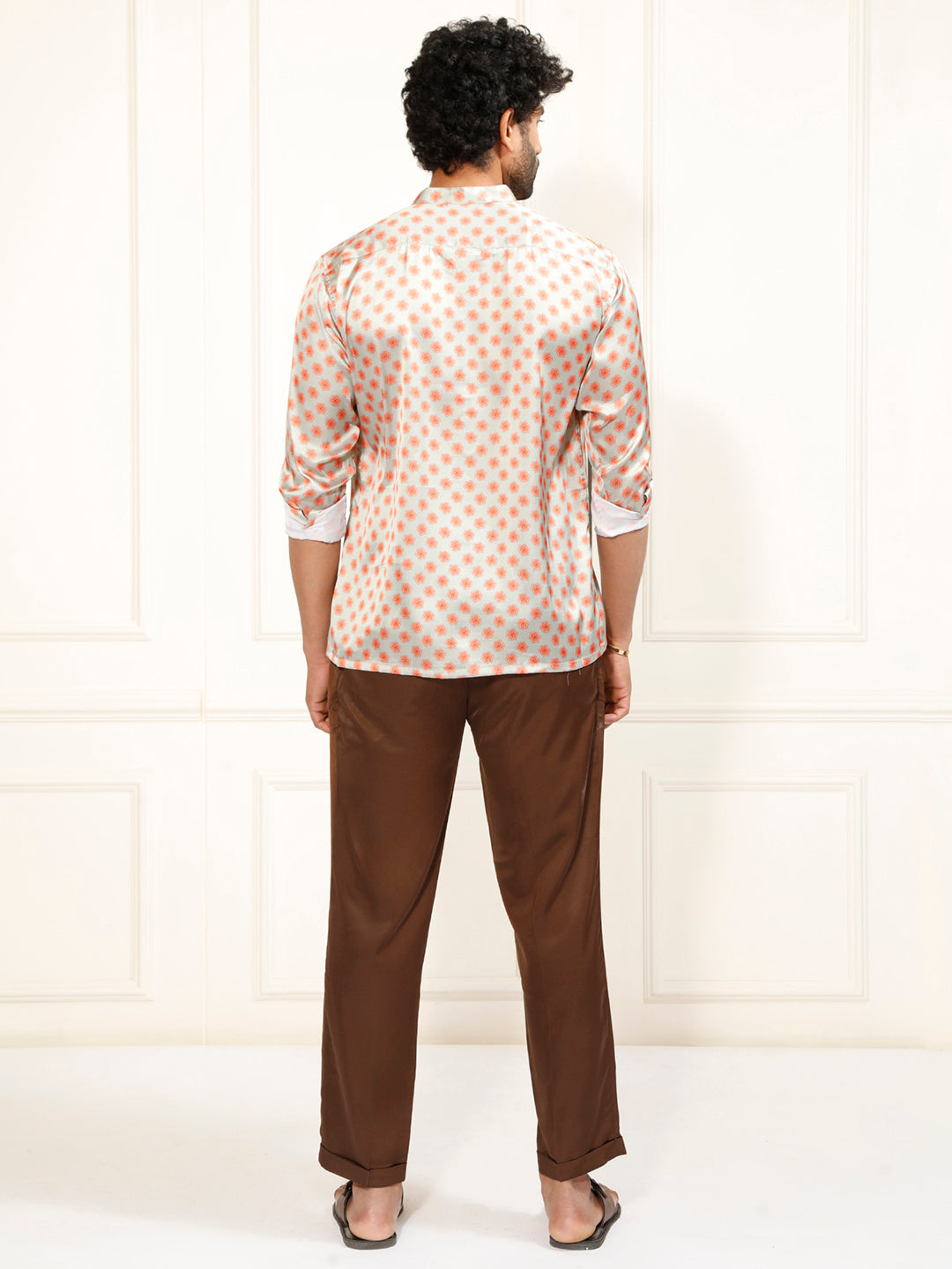 Men's Multicolored-Base-Mint Satin Ethnic Shirt