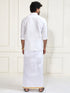 Men's White Silk Blend Shirt And Mundu Set