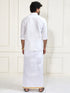 Men's White Silk Blend Shirt And Mundu Set
