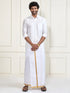 Men's White Silk Blend Shirt And Mundu Set