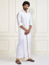 Men's White Silk Blend Shirt And Mundu Set