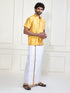 Men's Yellow And White Silk Blend Shirt And Mundu Set