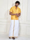 Men's Yellow And White Silk Blend Shirt And Mundu Set