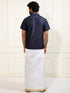 Men's Navy Blue Silk Blend Shirt And Mundu