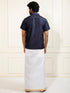 Men's Navy Blue Silk Blend Shirt And Mundu