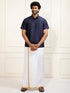 Men's Navy Blue Silk Blend Shirt And Mundu