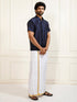 Men's Navy Blue Silk Blend Shirt And Mundu
