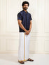Men's Navy Blue Silk Blend Shirt And Mundu