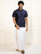 Men's Navy Blue Silk Blend Shirt And Mundu