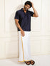 Men's Navy Blue Silk Blend Shirt And Mundu