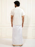 Men's Cream And White Silk Blend Shirt And Mundu Set