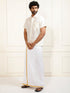 Men's Cream And White Silk Blend Shirt And Mundu Set
