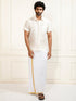 Men's Cream And White Silk Blend Shirt And Mundu Set