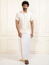 Men's Cream And White Silk Blend Shirt And Mundu Set