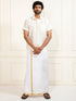 Men's Cream And White Silk Blend Shirt And Mundu Set
