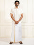 Men's Cream And White Silk Blend Shirt And Mundu Set