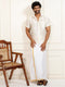 Men's Cream And White Silk Blend Shirt And Mundu Set