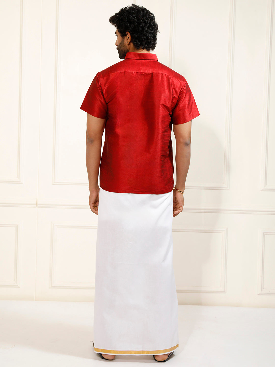 Men's Maroon Silk Blend Shirt And Mundu