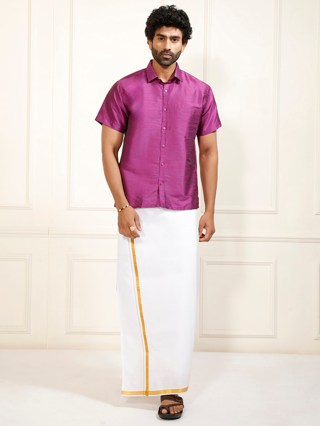 Men's Purple Silk Blend Shirt And Mundu