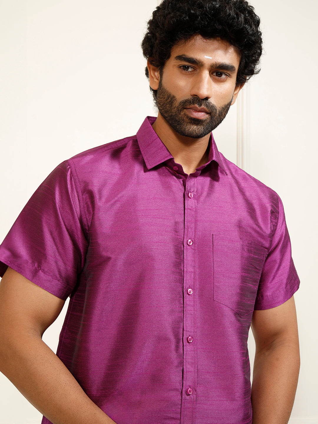 Men's Purple Silk Blend Shirt And Mundu