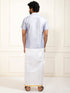 Men's Bluish White Silk Blend Shirt And Mundu