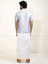 Men's Bluish White Silk Blend Shirt And Mundu