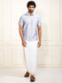 Men's Bluish White Silk Blend Shirt And Mundu