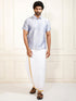 Men's Bluish White Silk Blend Shirt And Mundu