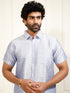 Men's Bluish White Silk Blend Shirt And Mundu
