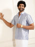 Men's Bluish White Silk Blend Shirt And Mundu