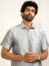Men's Grey Silk Blend Shirt And Mundu