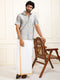 Men's Grey Silk Blend Shirt And Mundu