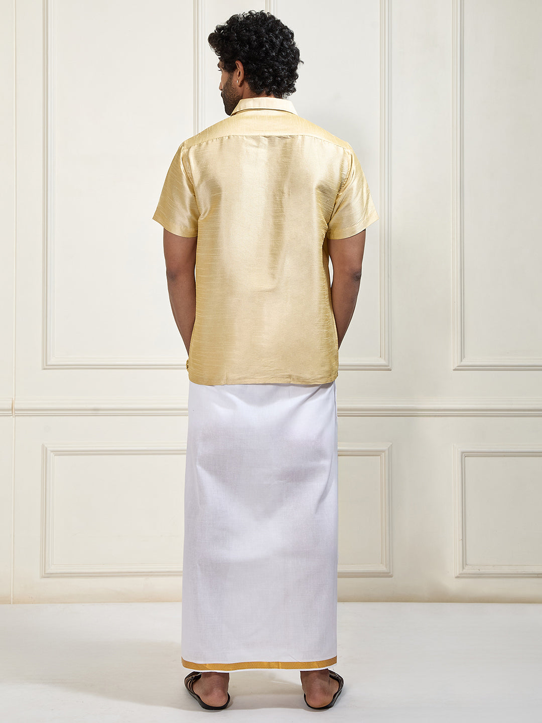 Men's Gold Silk Blend Shirt And Mundu