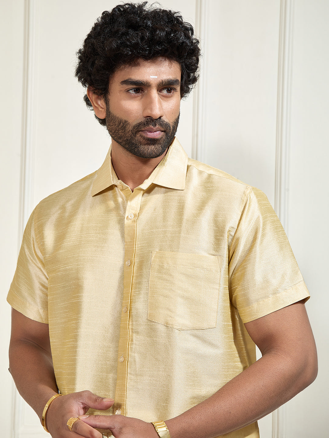 Men's Gold Silk Blend Shirt And Mundu
