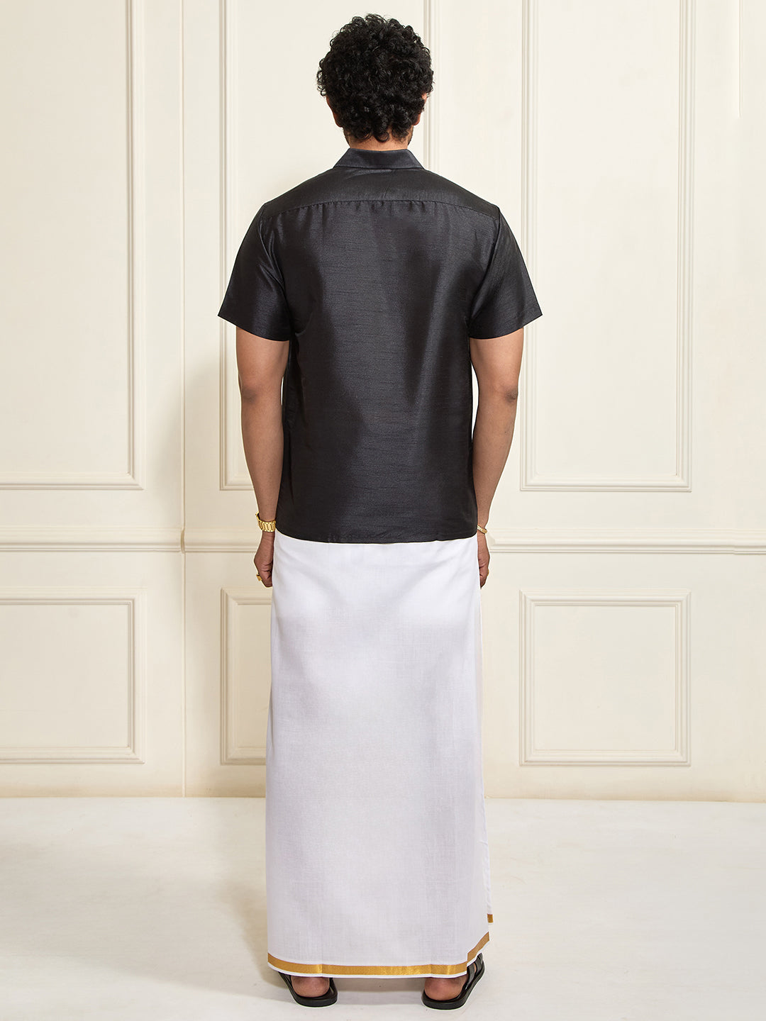 Men's Black Silk Blend Shirt And Mundu