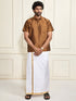 Men's Coffee Silk Blend Shirt And Mundu