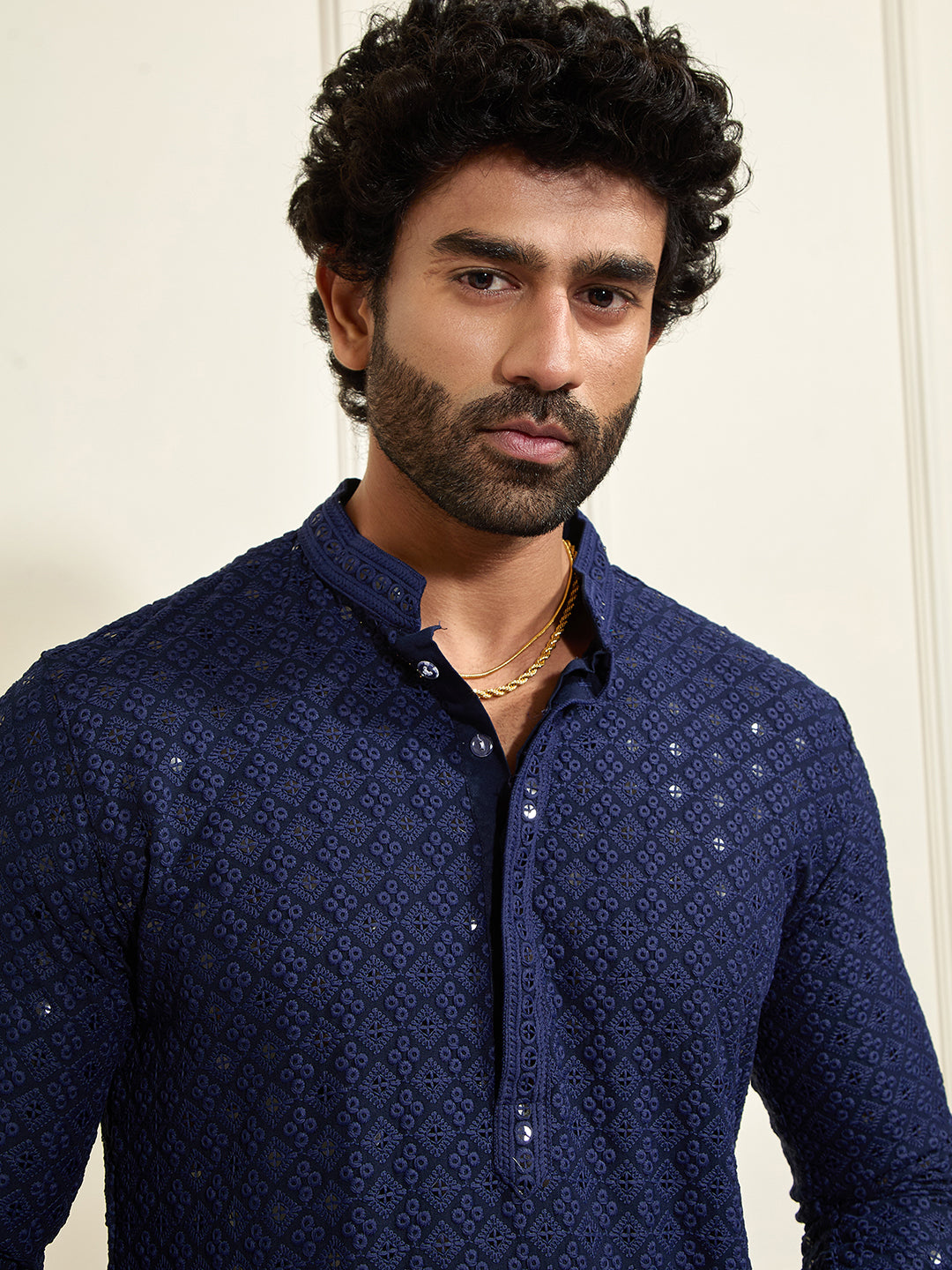 Men's Navy Blue Rayon Cotton Kurta