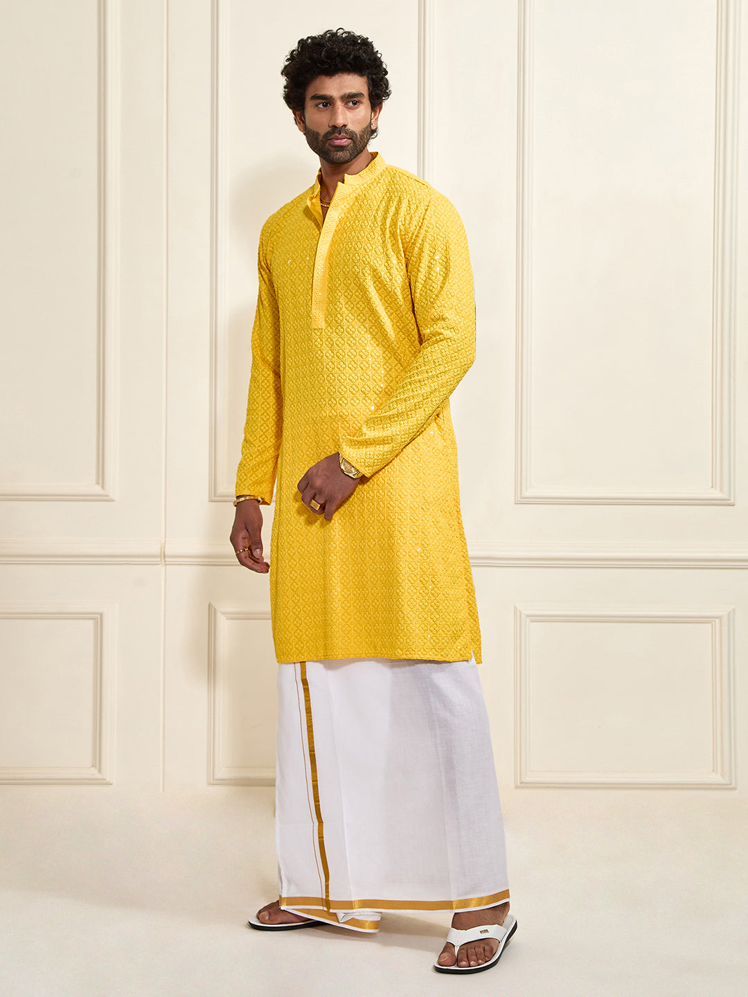 Men's Yellow Rayon Cotton Kurta