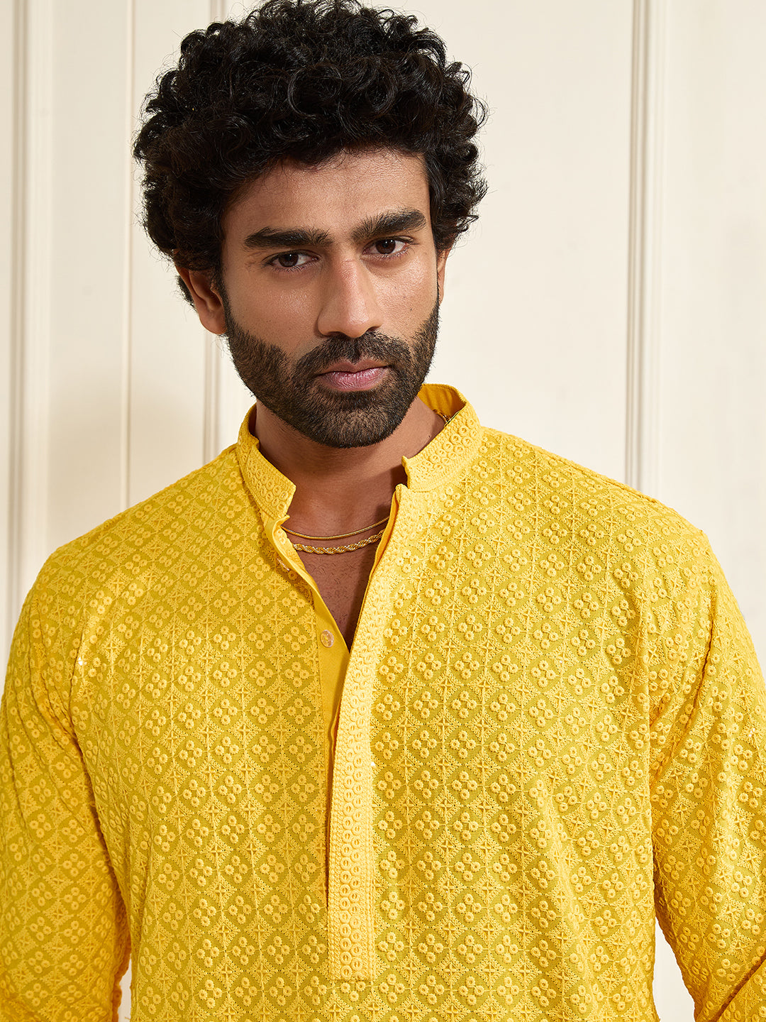 Men's Yellow Rayon Cotton Kurta
