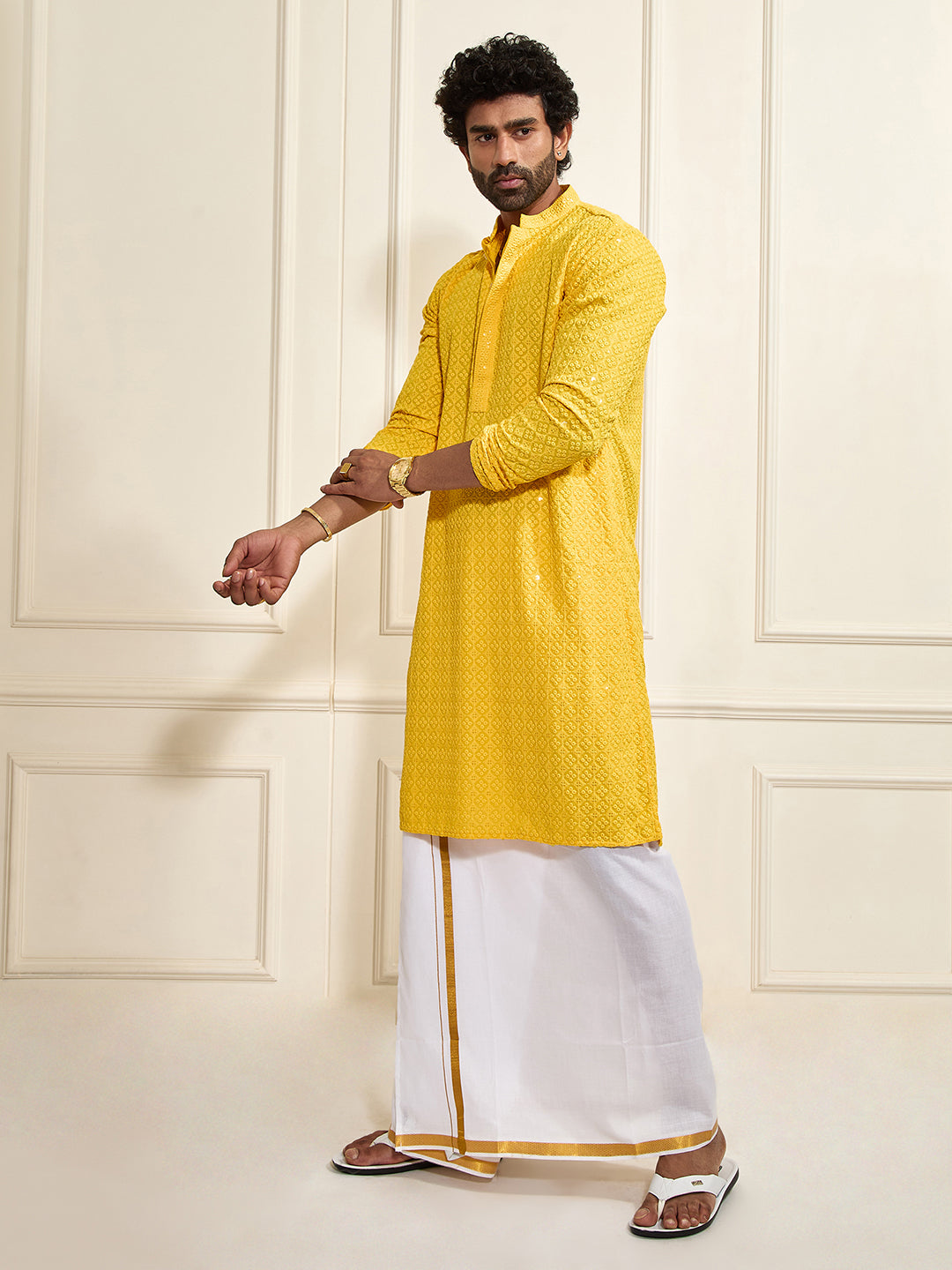 Men's Yellow Rayon Cotton Kurta