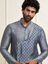 VASTRAMAY Men's Grey Cotton Blend Kurta