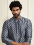 VASTRAMAY Men's Grey Cotton Silk Blend Kurta