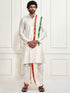 Men's Cream Cotton Blend Kurta Dhoti And Dupatta Set