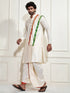 Men's Cream Cotton Blend Kurta Dhoti And Dupatta Set
