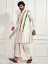 Men's Cream Cotton Blend Kurta Dhoti And Dupatta Set