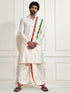 Men's Cream Cotton Blend Kurta Dhoti And Dupatta Set