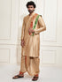 Men's Rose Gold Cotton Blend Kurta Dhoti And Dupatta Set