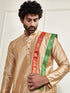 Men's Rose Gold Cotton Blend Kurta Dhoti And Dupatta Set
