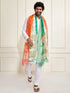 Men's White Cotton Kurta And Pyjama And Dupatta Set